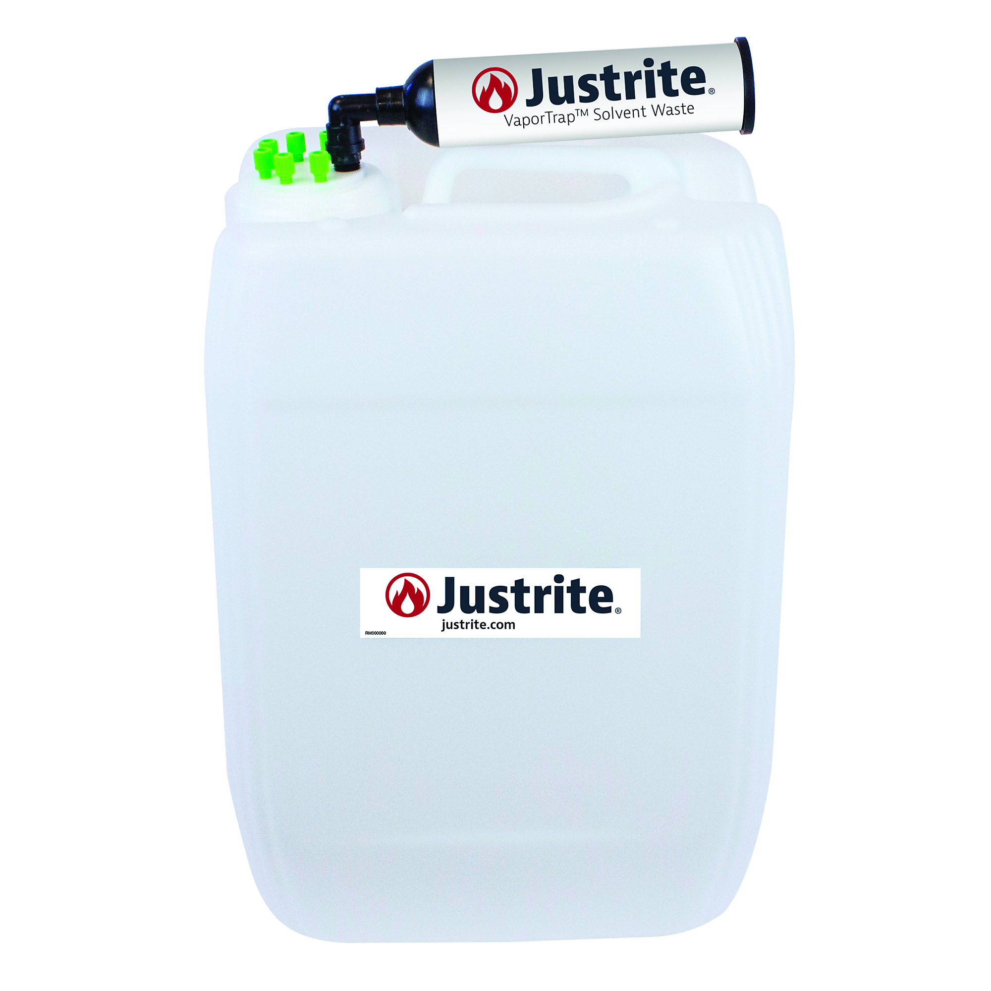 Justrite HDPE Carboy with Filter Kit — 20 Liters, UN/DOT Certified, VaporTrap, 6 Ports 1/16in. OD Tubing, 70mm Cap, Model# 12837